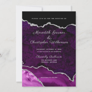Invitación Boda Geode de Agate Purpurina de Plata Púrpura Ros