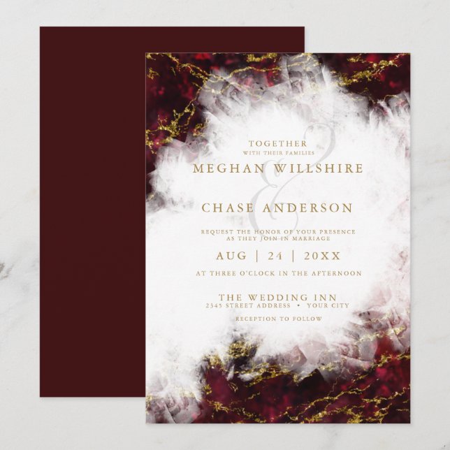Invitación Boda | Geode de cristal de rubí asombroso (Anverso / Reverso)