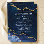Invitación Boda Geode de la banda azul de oro de color de agu<br><div class="desc">Elegante y moderna acuarela azul y oro de la carta de invitación de la boda Geode</div>
