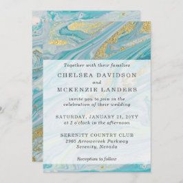 Invitación Boda Geode de la banda de marble turquesa y dorada