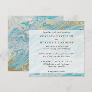 Invitación Boda Geode de la banda de marble turquesa y dorada