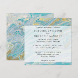 Invitación Boda Geode de la banda de marble turquesa y dorada