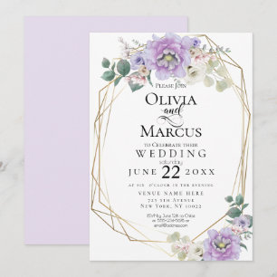 Invitación Boda   Geometría floral de color de agua de lavand
