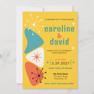Invitación Boda geométrica amarilla de mediados de siglo mode