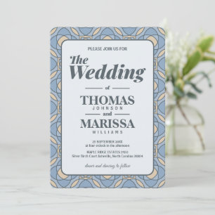 Invitación Boda Geométrica Art Déco Moderno en Azul Polvorien