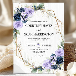 Invitación Boda geométrica azul marino lavanda púrpura dorado