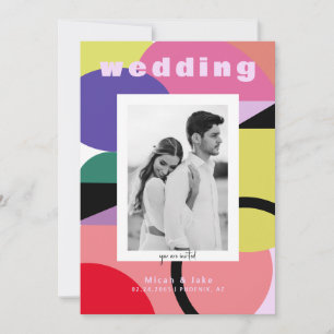 Invitación Boda geométrica colorida contemporánea 2 fotos
