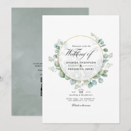Invitación Boda geométrica con código QR de eucalipto Sage Pl