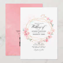 Boda geométrica con código QR de flor de cerezo ro