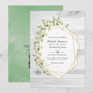 Invitación Boda geométrica con código QR RSVP de vegetación r