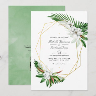 Invitación Boda geométrica con código QR RSVP de vegetación t