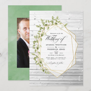 Invitación Boda geométrica de acuarela rústica con vegetación