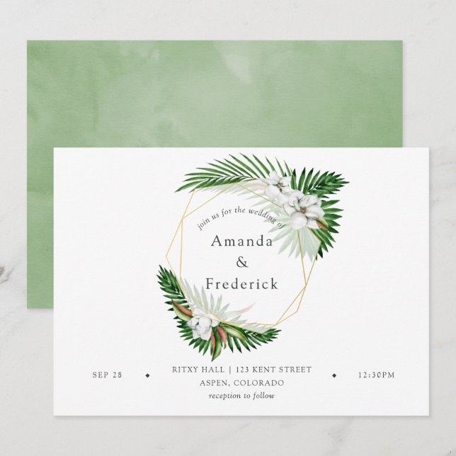 Invitación Boda geométrica de acuarela tropical (Anverso / Reverso)