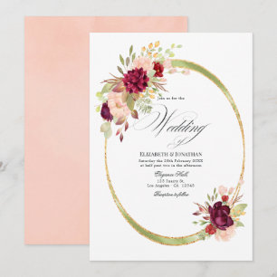 Invitación Boda geométrica de Borgoña y Marsala y rubor