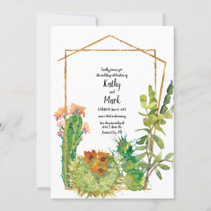 Invitación Boda Geométrica de Cactus del Desierto Florido