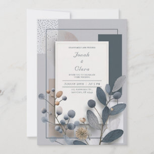 Invitación Boda Geométrica de Carbón Azul Cobre Bayas