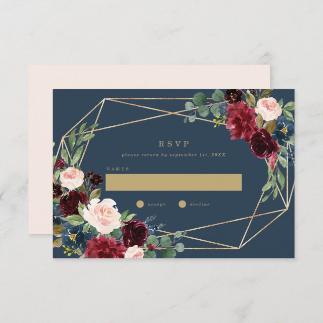 Invitación Boda geométrica de elegancia de otoño RSVP (Anverso / Reverso)