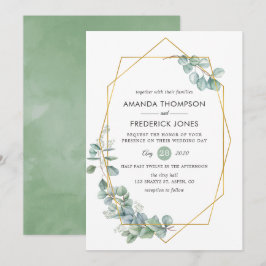 Invitación Boda geométrica de eucalipto con acuarela