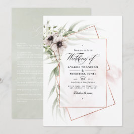 Invitación Boda geométrica de eucalipto con anémonas en acuar