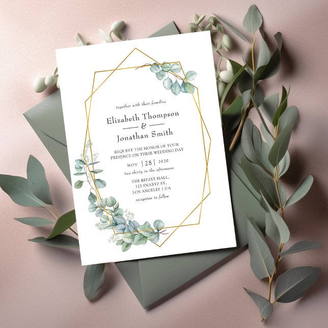 Invitación Boda geométrica de eucalipto con salvia plateada (Subido por el creador)