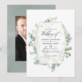 Invitación Boda geométrica de eucalipto de salvia plateada Fo