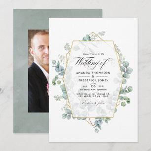 Invitación Boda geométrica de eucalipto de salvia plateada Fo