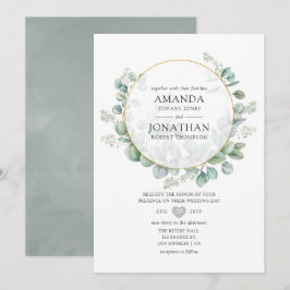 Invitación Boda geométrica de eucalipto Sage Plateado