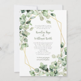 Invitación Boda geométrica de eucalipto verde salvia y oro