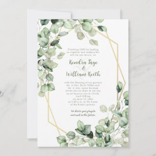 Invitación Boda geométrica de eucalipto verde salvia y oro