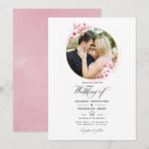 Invitación Boda geométrica de flor de cerezo rosa en primaver