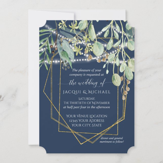 Invitación Boda geométrica de follaje de bosque de eucalipto  (Anverso)