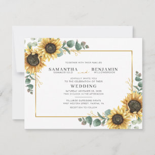 Invitación Boda geométrica de girasol floral y eucalipto