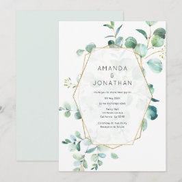 Invitación Boda geométrica de greenery de eucalipto pastel