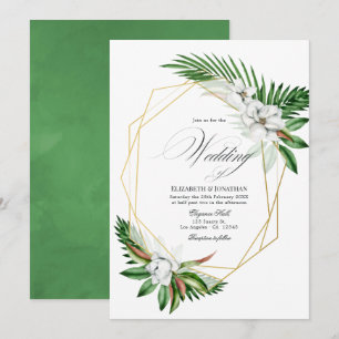Invitación Boda geométrica de greenery tropical con acuarela