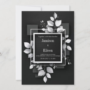 Invitación Boda Geométrica de Hoja Blanca Negra Monocromática