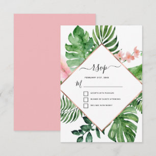 Invitación Boda geométrica de la acuarela tropical RSVP