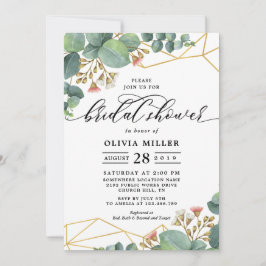 Invitación Boda geométrica de la forma del oro del eucalipto