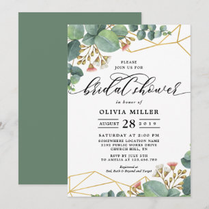 Invitación Boda geométrica de la forma del oro del eucalipto