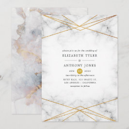 Invitación Boda Geométrica de Mármol Dorado