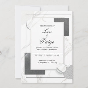Invitación Boda Geométrica de Mármol Negro Abstracto Moderno