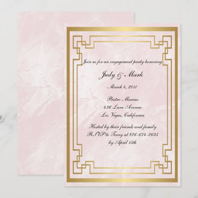 Invitación Boda Geométrica de Mármol Rosa Compromiso Fiesta (Anverso / Reverso)