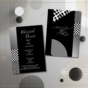 Invitación boda geométrica de ónix negro blanco