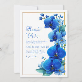 Invitación Boda Geométrica de Oro Orquídea Azul