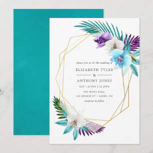 Invitación Boda geométrica de orquídeas tropicales en acuarel