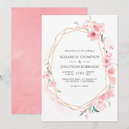 Invitación Boda geométrica de primavera con flor de cerezo ro