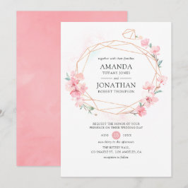 Invitación Boda geométrica de primavera con flor de cerezo ro
