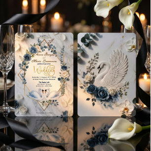 Invitación Boda Geométrica de Salvia Azul Polvo y Crema
