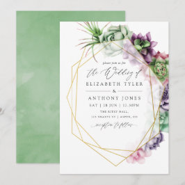 Invitación Boda geométrica de suculentas con acuarela