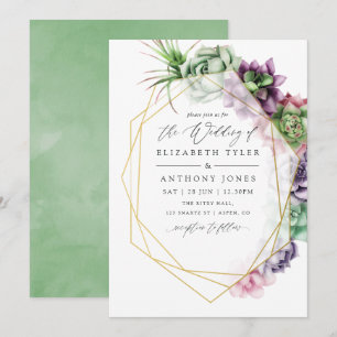 Invitación Boda geométrica de suculentas con acuarela