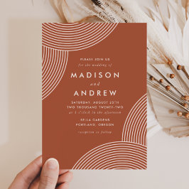 Invitación Boda Geométrica de Terracota y Crema con Remolinos